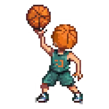 boy dribbling a basketball, pixel art style sticker