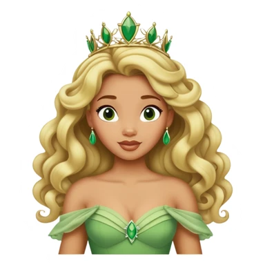 Disney Princess Tiana with extremely long blonde curly hair, green dress sticker