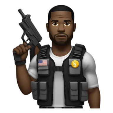 50 cent with bulletproof vest and a gun sticker