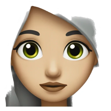 A girl with long black hair with big green eyes and big lips sticker