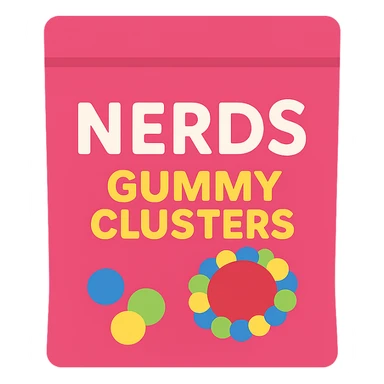 Nerds Gummy Clusters, minimal flat icon, simple shapes, bold colors sticker