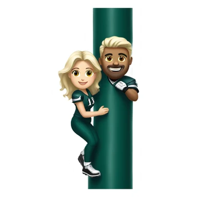 Brunette female and blonde male who are both eagles fan climbing up a pole sticker