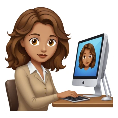 Closeup woman at computer with medium wavy brown hair and hazel eyes  sticker