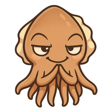 cartoon cuttlefish with tentacles steepled like fingers, looking smug and mischievous sticker