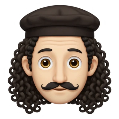 jewish jew man's face, wearing a tiny black kippah and 2 curly long hair strands near the ears, big nose, only face, no body, no mustache sticker