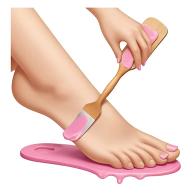 Close-up beauty shot of a smooth white female leg, pink depilatory wax being spread evenly along the skin with a wooden spatula, clean studio lighting, soft shadows, high detail skin texture, minimal background, косметический салон aesthetic, ultra realistic, 4k, sharp focus sticker