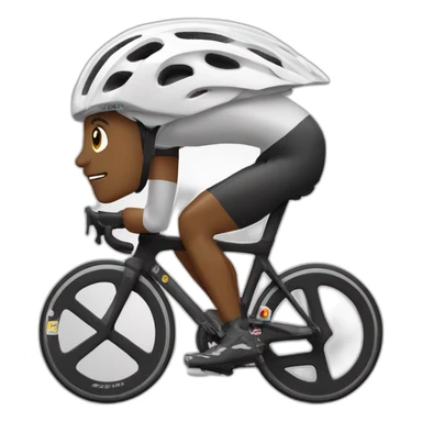 Ciclista-flaco-alto-barba negra- zapatillas de ruta blancas- casco blanco-licras negras-maillot blanco sticker