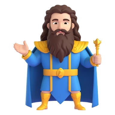 Zeus, the Greek god, with his beard, long curly hair, and regal attire, holding a lightning bolt sticker