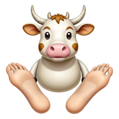 A cow-headed Saturn planet hybrid standing on huge human feet with toes, with Saturn's rings tilted around the middle of the body sticker