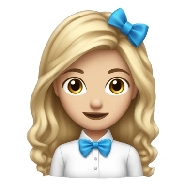 Girl with dirty blonde hair, blue eyes, bow in hair, white shirt sticker