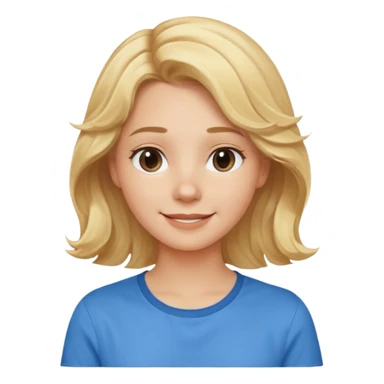 Happy blond girl with light weavy hair with a blue shirt but we can see only her face and neck and the top of the t shirt, no whole body sticker