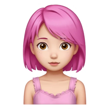 An Asian girl with  pink hair, big eyes,sweet
 sticker