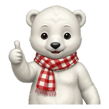 baby Polar Bear, smiling, thumbs up, wearing red Checkered Triangle scarf sticker