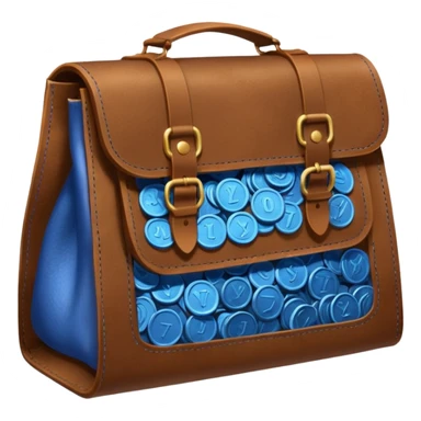 blue coins inside a brown leather bag  sticker