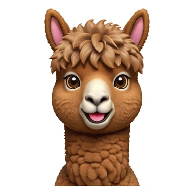 Cinematic Comical Brown Alpaca Portrait Emoji, Head tilted dramatically with an exaggeratedly amused expression, featuring a striking, plush brown fleece with playful texture, wide, expressive warm eyes filled with playful disbelief, Simplified yet hilariously expressive features, highly detailed, glowing with a slightly sassy glow, high shine, dramatic yet playful, stylized with an air of cheeky mischief, bright and endearing, soft glowing outline, capturing the essence of a spirited and over-the-top alpaca, so meme-worthy it feels like it could side-eye its way into internet fame instantly! sticker