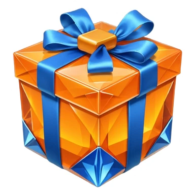 orange crystal gift box with blue ribbon sticker