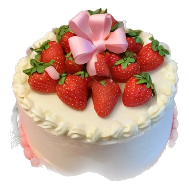 Light Pink strawberries and cream birthday cake with in bow sticker