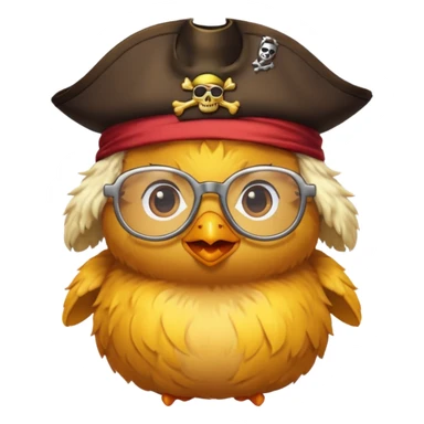 chick animal with glasses, pirate, yellow sticker