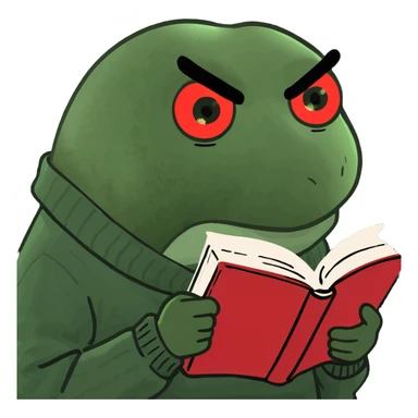 A delicate, elf-like girl with windswept chestnut hair, wearing an oversized sweater in signature black and red. She with glowing eyes, deeply absorbed in a book – “plot twist” moment. sticker