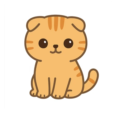 flat toon style kawaiiorange scottish fold kitten sitting, dark round eyes, cute sticker