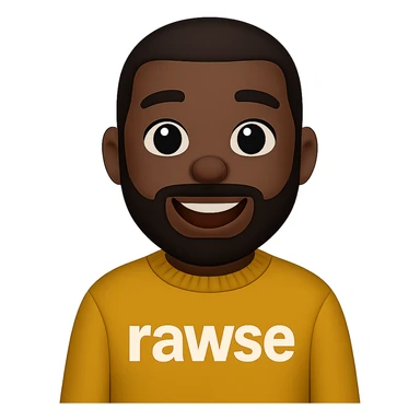 Black person wearing a sweater with the word 'rawse' on it, emoji style sticker