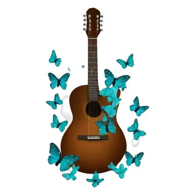 brown guitar with teal butterflies sticker