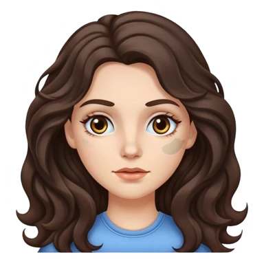 A white girl with long dark brown wavy hair and cosmetic patches under her eyes sticker