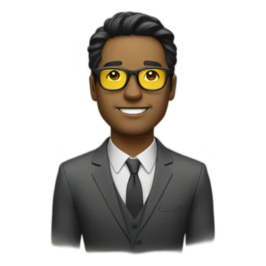 entreprenuer with yellow tinted glasses and black hair sticker