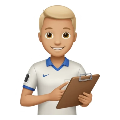smiling soccer mentor with a clipboard sticker