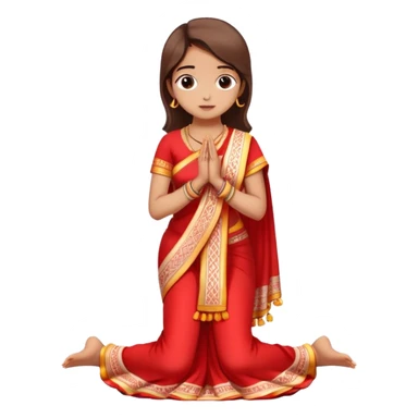 Full body Bengali girl wearing traditional red and white saree with hands joined in prayer position sticker