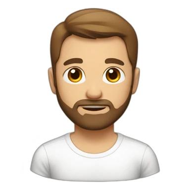 man with brown short hair and short beard wearing a t-shirt with the word escutai sticker