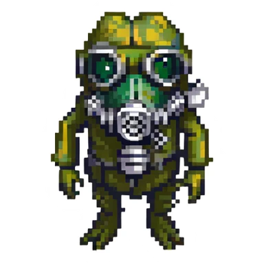 a frog wearing a gas mask, lurking in the shadows like a stalker sticker