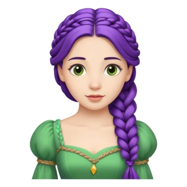 Princesses with Long Purple Braid, green dress sticker