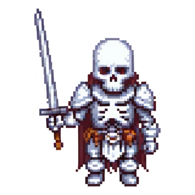skeleton in armor with a sword, pixel art style sticker