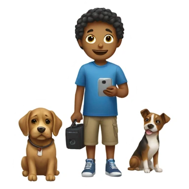 boy with dog and phone sticker