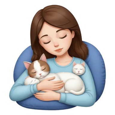 White kitty sleeping on brunette white girl's lap sticker
