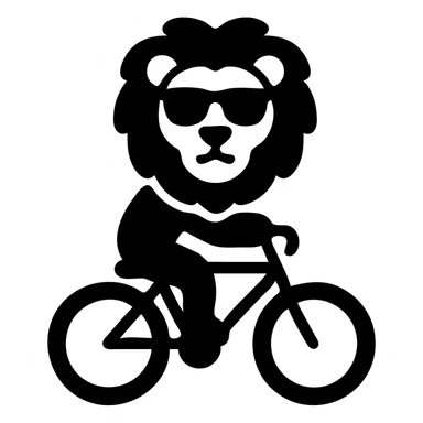 lion with sunglasses on a bike, solid filled icon sticker