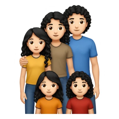Hispanic family of 5: mom with long hair, dad with curly hair, 9-year-old boy, 6-year-old girl with long hair, and 6-year-old boy twins sticker
