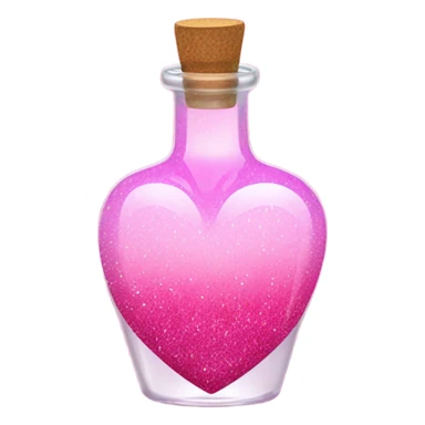 Pink ombre heart shaped potion bottle with liquid and glitter sticker