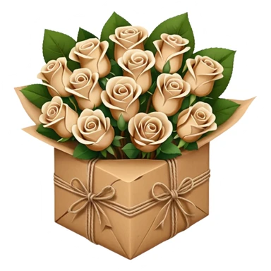 boquet of brown/ white roses in a paper package sticker