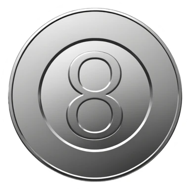 Emoji icon of a metal coin with engraved number 8, minimalist style, isolated, only metal color sticker