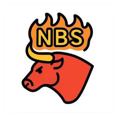 bull with the text 'NBS' overlaid, both outlined in fire, vibrant and popping, suitable for Discord emoji sticker