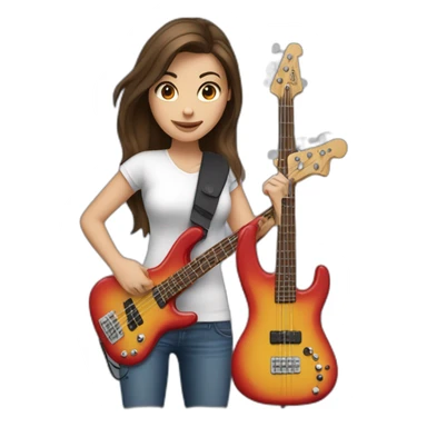 White brunette in t-shirt playing four string electric bass guitar sticker