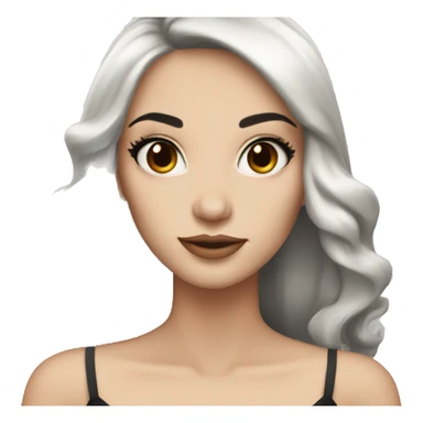 A woman with long black hair white skin makeup  brown eyes in a dress sticker