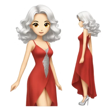 Beautiful anime woman wearing a red dress and silver high heels  sticker