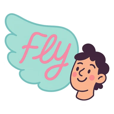 soft, pastel wing with FLY written in gentle script sticker