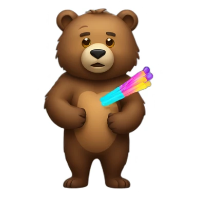 Grizzly holding 2 glow sticks sticker