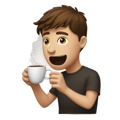 a white, brown haired boy chugging down coffee from a massive jug, coffee is all over him  sticker