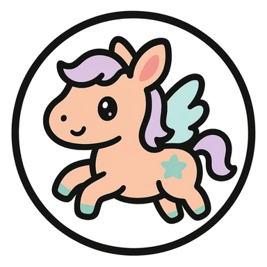little alchemy style icon
subject: pegasus
border: medium-black
shape: round, circular
background: white
style: full color fill with medium black outlining sticker