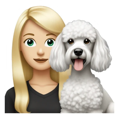 white woman with long blonde hair alongside a black & white colored poodle dog  sticker